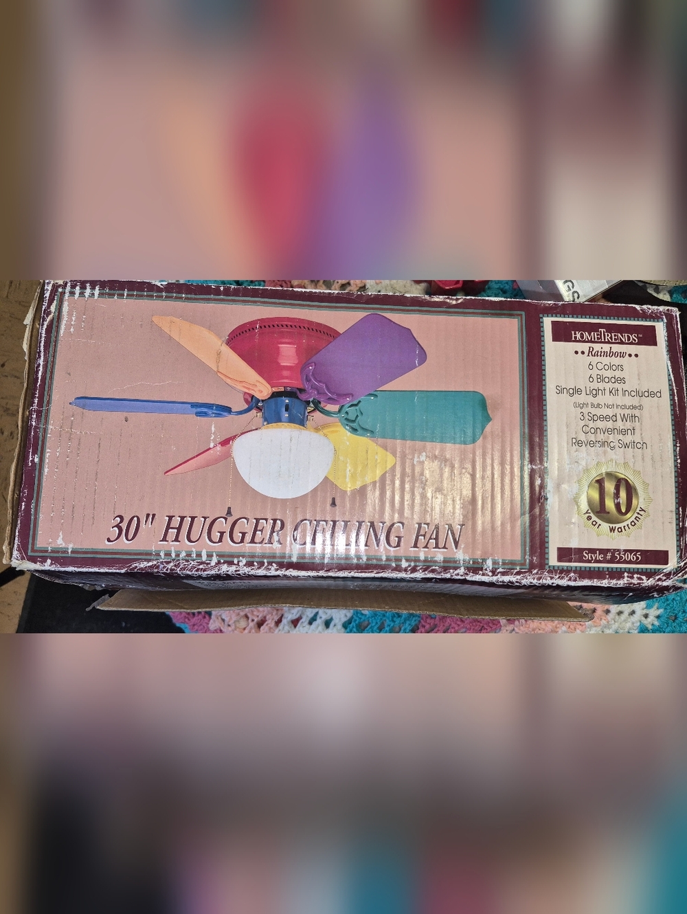 NIB Home Trends 30” Hugger Ceiling Fan Multi-Color Colorful Rainbow Retro 🌈